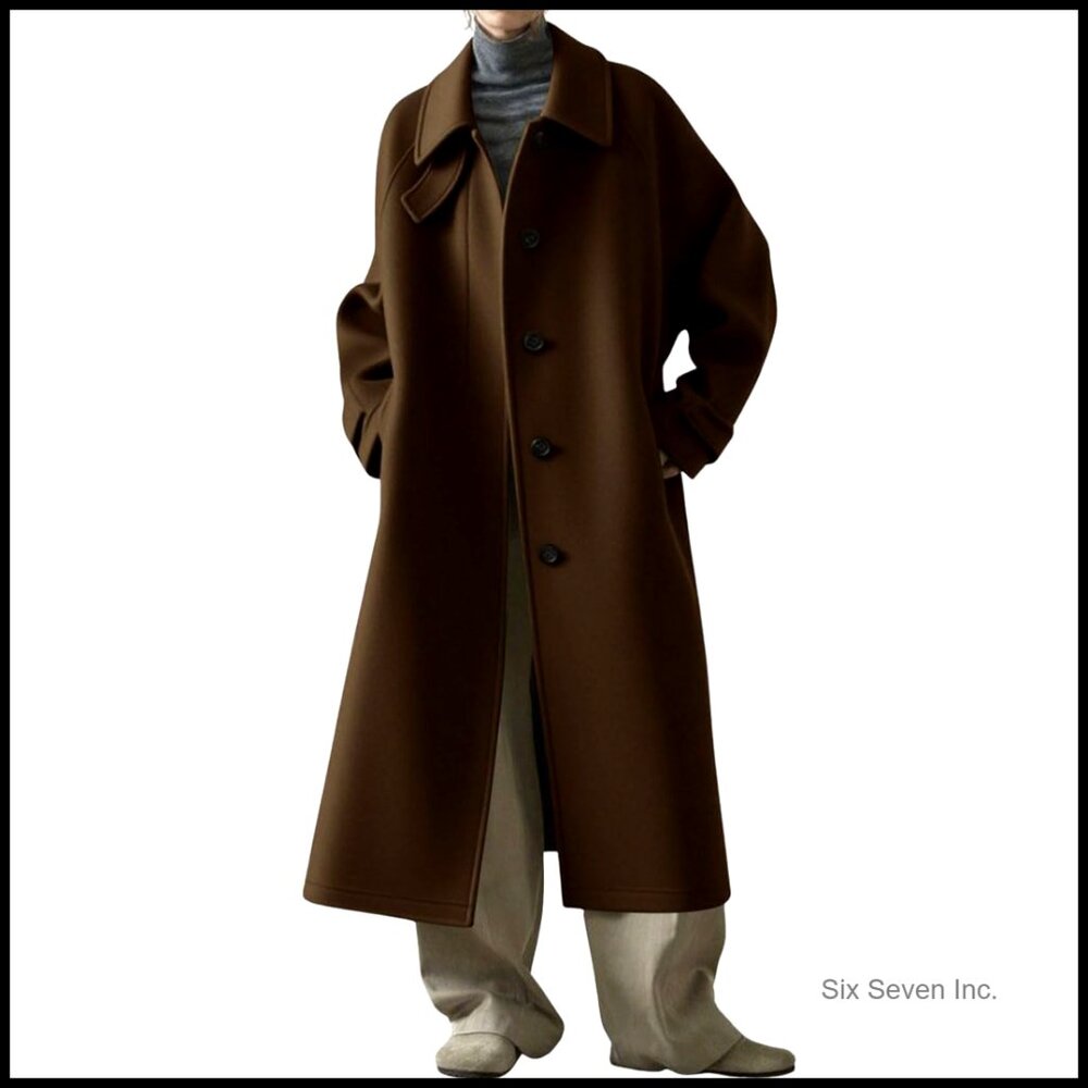 Wool Pea Coat Women's Business Casual Winter Trench Coat Long Sleeve